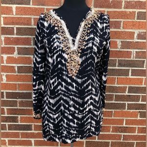 Soft Surroundings Akira Beaded Tunic V Neck Long Sleeve Shirt Size Petite Small